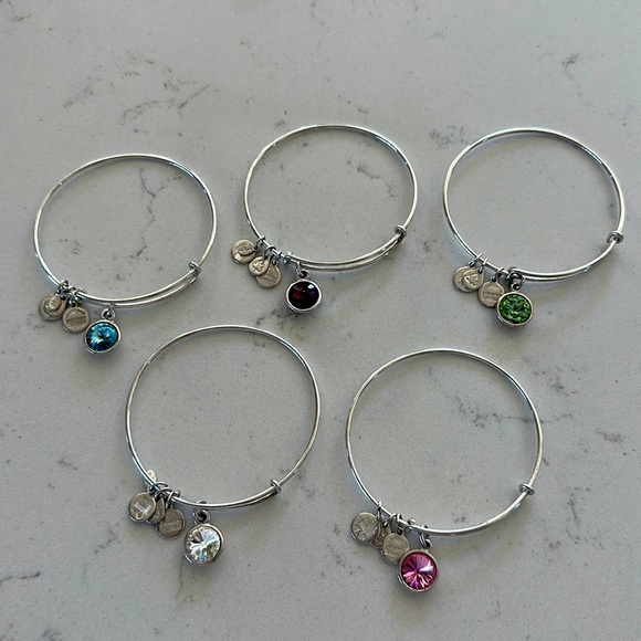 Alex and Ani Birthstone 5 bangles bracelets silver pink diamond rhinestone blue - Picture 4 of 14